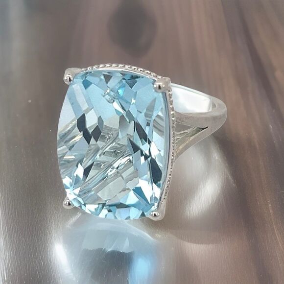 Natural Solitaire Blue Topaz Ring 6.5 14k WG 19.58 Cts Certified $3,950 310546 - Picture 15 of 16